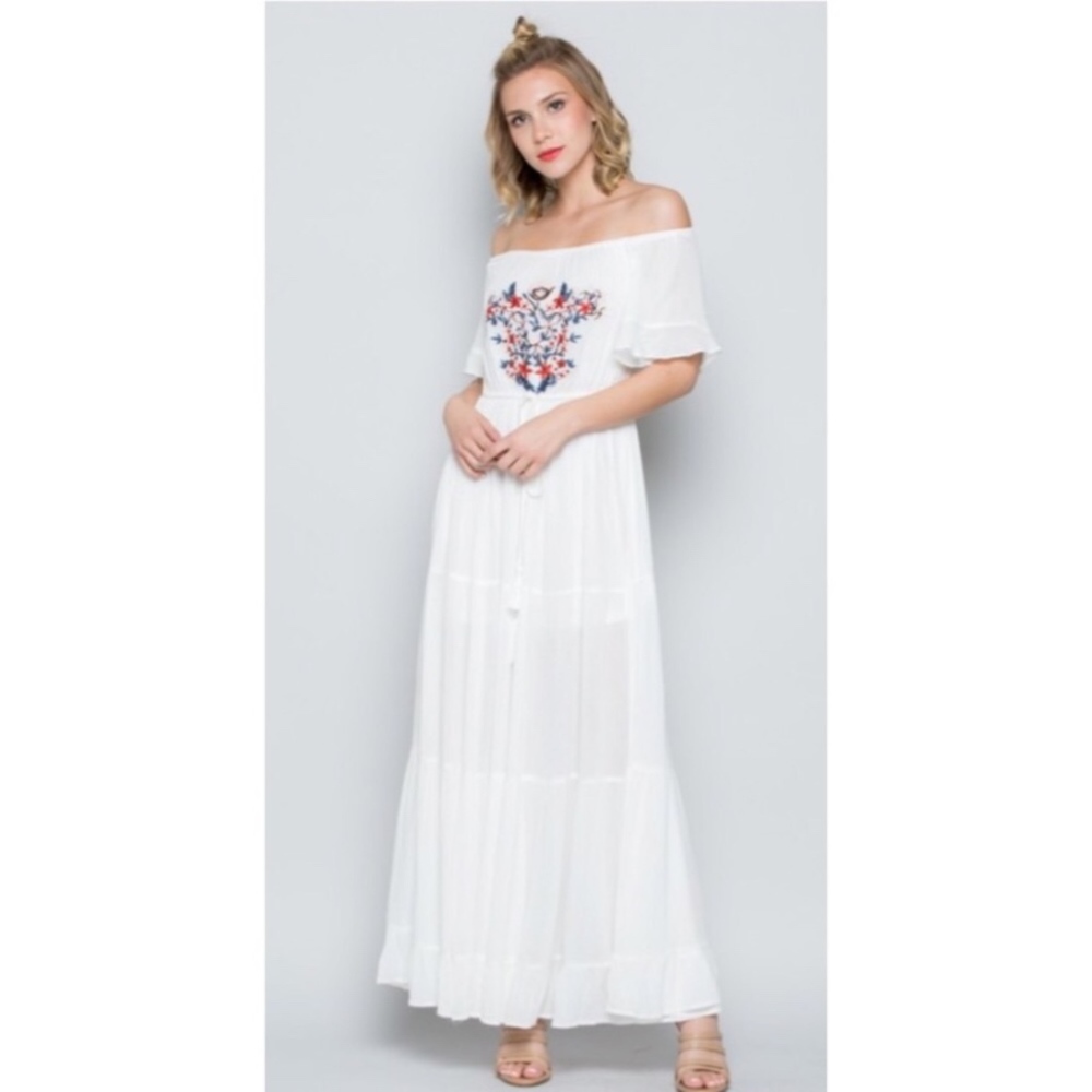 Embroidered Off Shoulder Maxi
